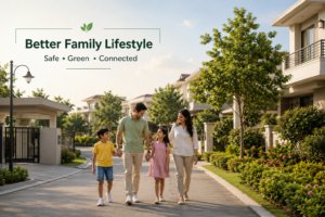 Family enjoying a comfortable lifestyle in a gated villa community in Bangalore with green spaces and modern amenities