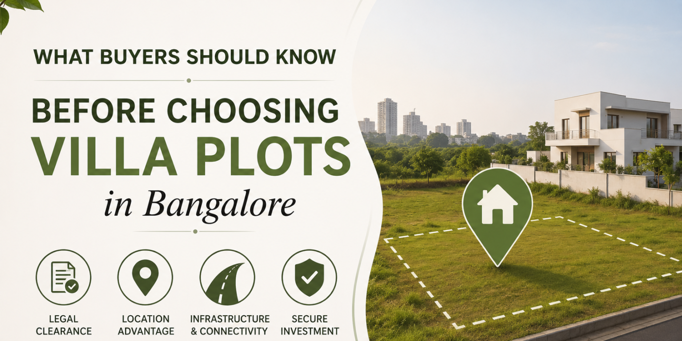 Modern villa plot in Bangalore with residential surroundings highlighting legal checks, location, and infrastructure for buyers.
