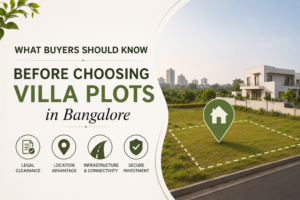 Modern villa plot in Bangalore with residential surroundings highlighting legal checks, location, and infrastructure for buyers.