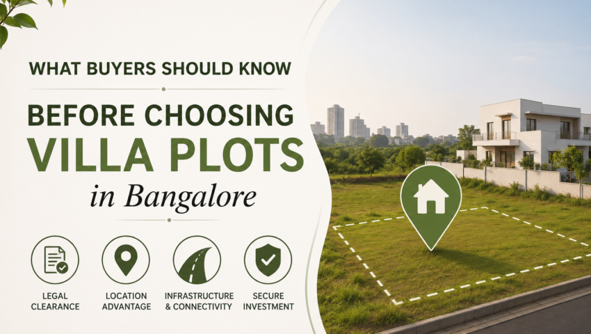 Modern villa plot in Bangalore with residential surroundings highlighting legal checks, location, and infrastructure for buyers.