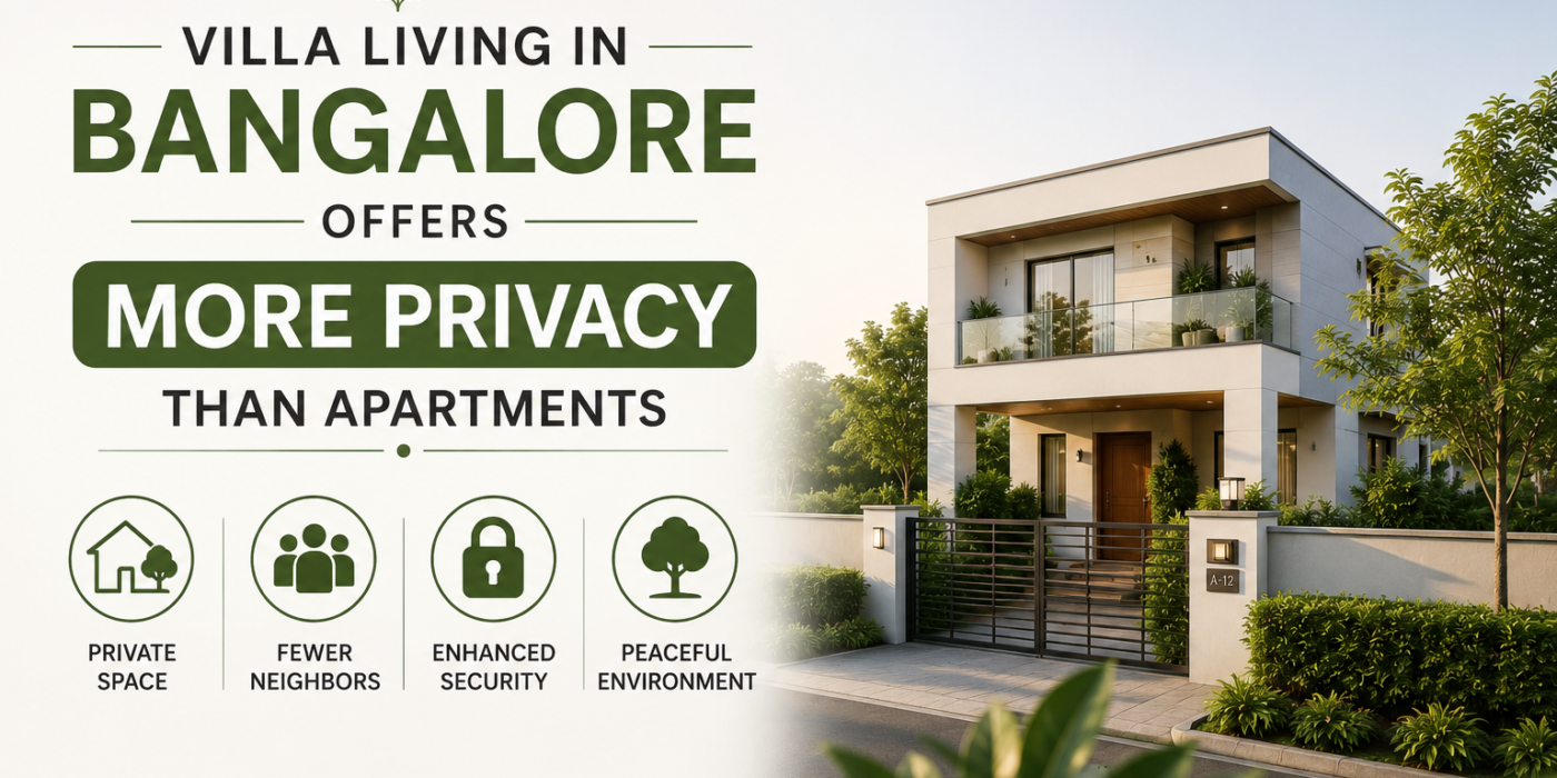 Modern villa in Bangalore showcasing private outdoor space and peaceful surroundings compared to apartment living.