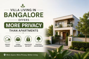 Modern villa in Bangalore showcasing private outdoor space and peaceful surroundings compared to apartment living.