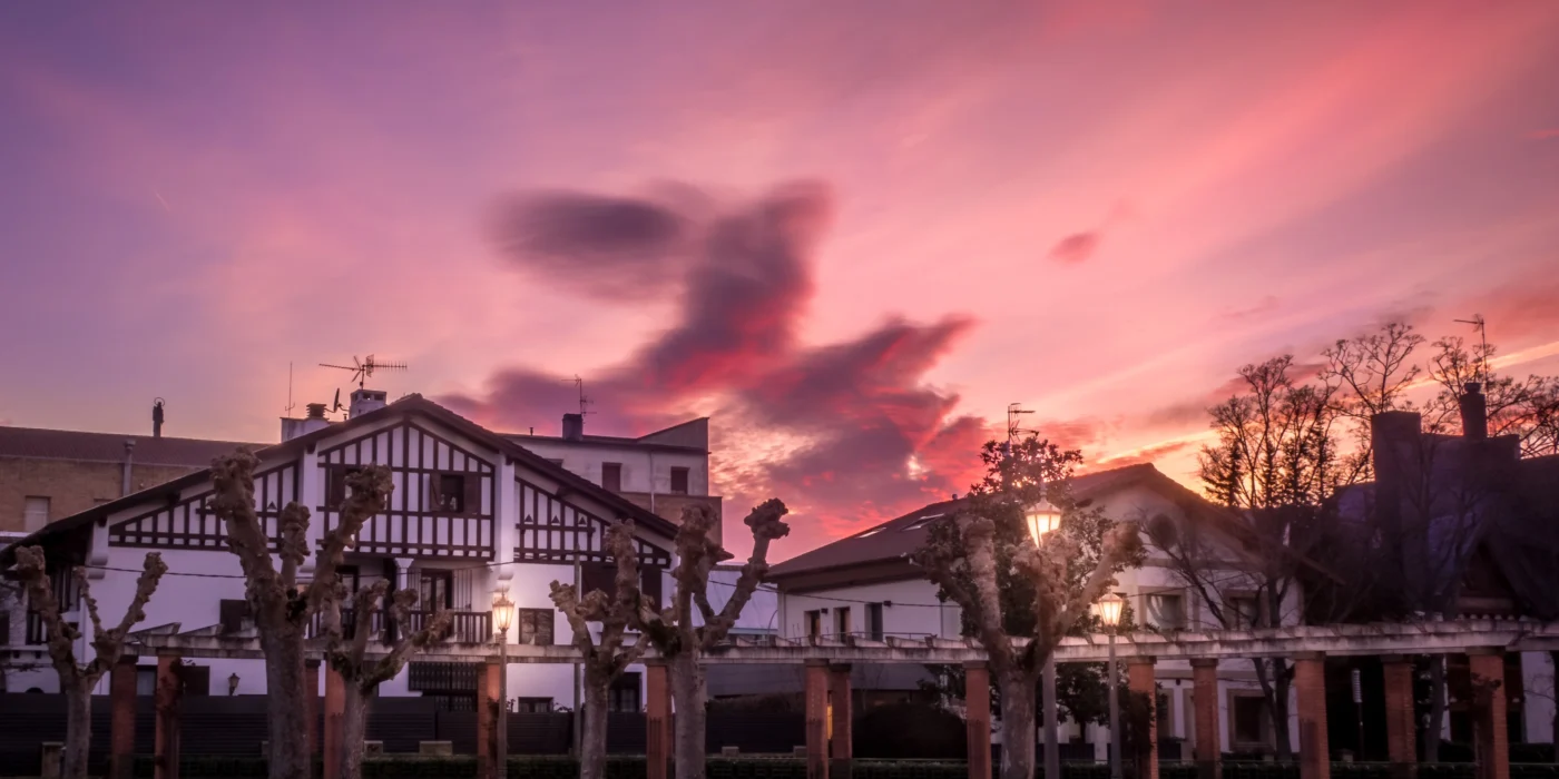 beautiful-shot-houses-pamplona-spain-with-scenery-sunset-background
