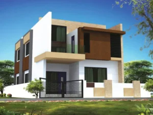 Luxury 4BHK villa with modern construction design, strong architecture, elegant exterior, and premium residential surroundings.