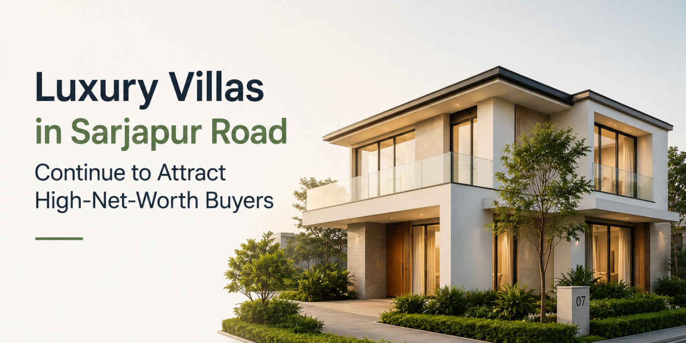 Luxury villa on Sarjapur Road featuring contemporary architecture, premium amenities, landscaped gardens, and a secure gated community environment in Bangalore.