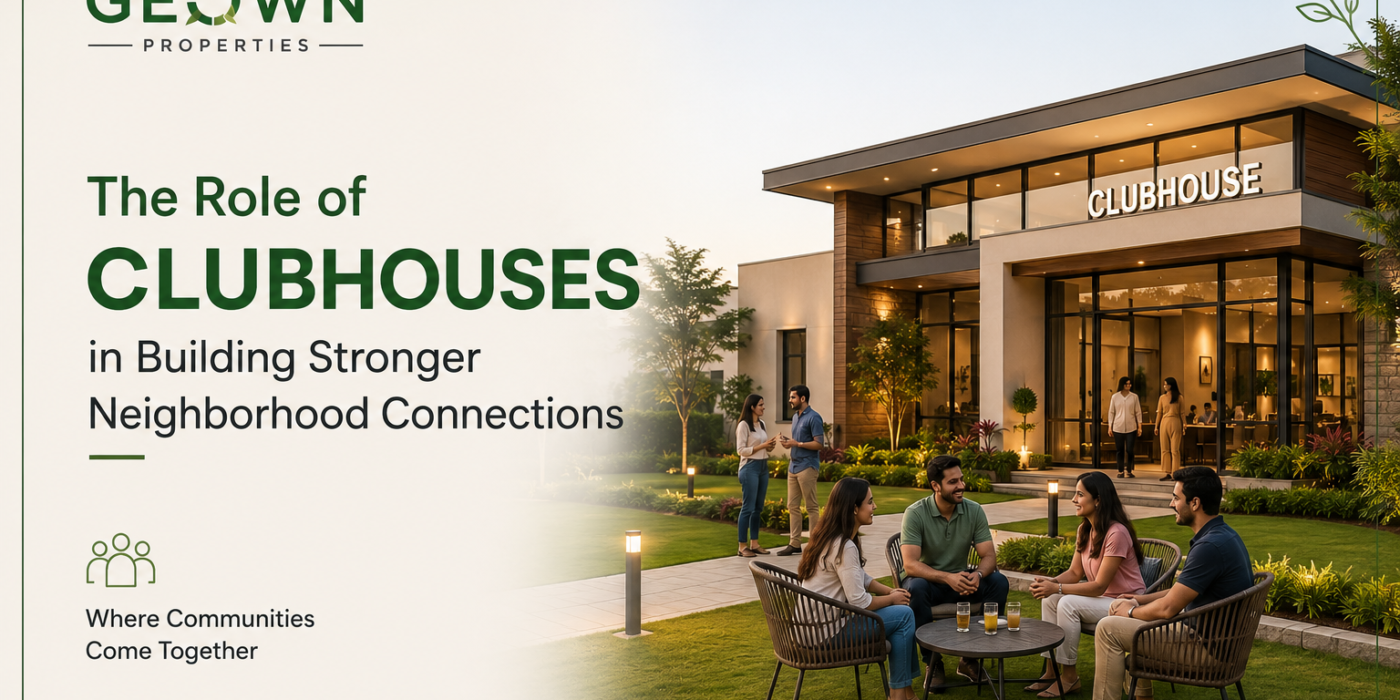 Residents socializing outside a modern clubhouse in a villa community designed to encourage neighborhood interaction and community engagement.