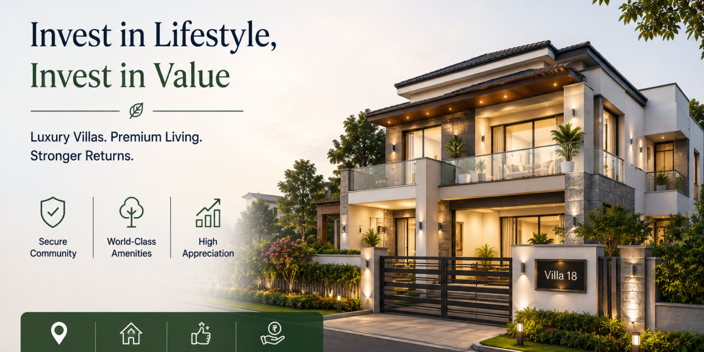 Premium villa community in Bangalore featuring luxury homes, landscaped surroundings, modern amenities, and a secure residential environment.