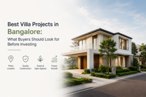 Modern luxury villa in Bangalore showcasing contemporary architecture, landscaped surroundings, and premium residential living in a gated community.