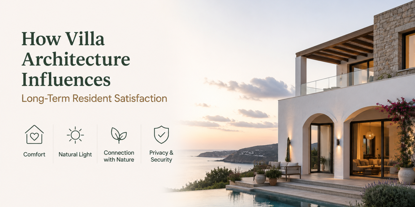 Modern luxury villa with thoughtful architectural design, landscaped surroundings, and spacious outdoor areas that enhance long-term resident comfort and satisfaction.