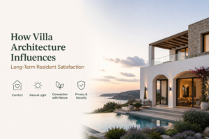 Modern luxury villa with thoughtful architectural design, landscaped surroundings, and spacious outdoor areas that enhance long-term resident comfort and satisfaction.