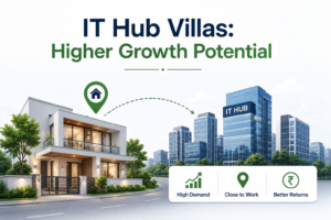 Modern villa located near Bangalore IT hubs, highlighting strong appreciation potential, connectivity, and investment growth opportunities.
