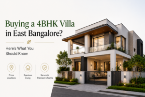 Luxury 4BHK villa in East Bangalore featuring modern architecture, spacious interiors, landscaped surroundings, and premium residential amenities.