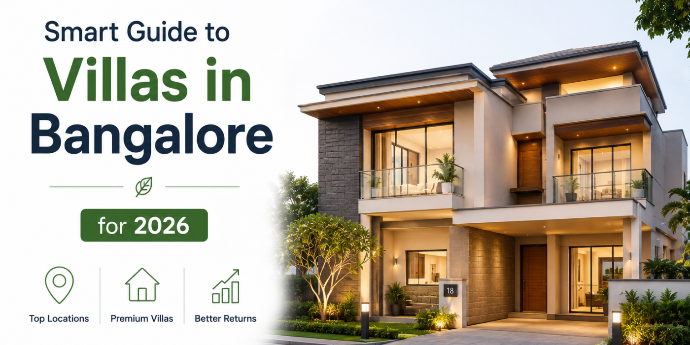 Modern luxury villa in Bangalore showcasing premium architecture, landscaped surroundings, and attractive residential investment opportunities for 2026.
