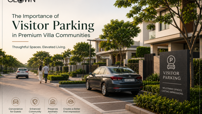 Cars parked at the gate to the villas and a quite road